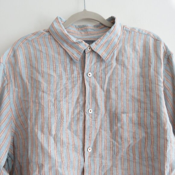 MARTIN GORDON 100% Linen Striped Casual Shirt in Light Blue - Men's Size XL - Picture 3 of 15